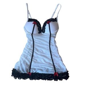 goodness gracious >.< | gorgeous Y2K white black lace red bow lingerie top